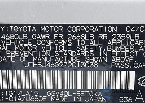 2007 Lexus Es 350 z USA, uszkodzony, nr VIN JTHBJ46G272013038